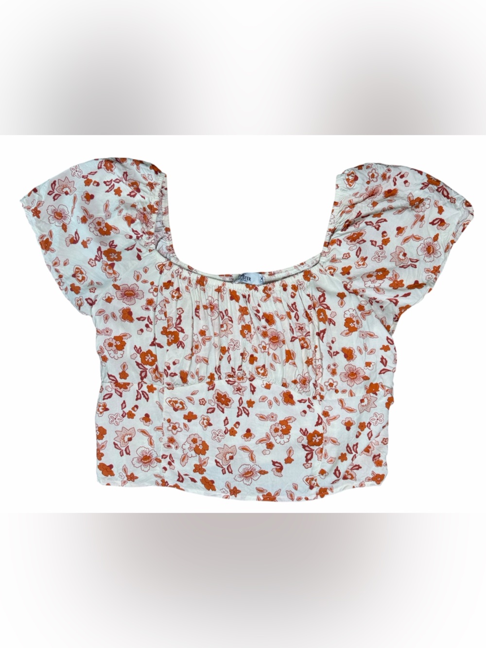 Hollister Floral Puff Sleeve Smocked Crop Top Size XL